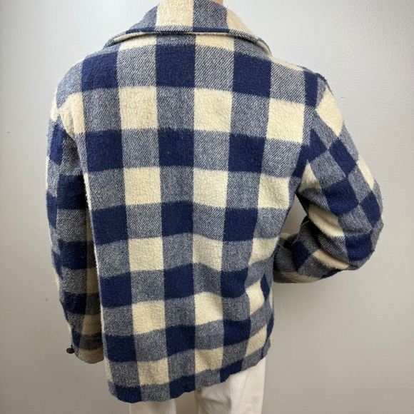 Vtg Weathercaster Buffalo Plaid Double Breasted Jacket Blue Cream Coat Womens XL - Picture 8 of 9